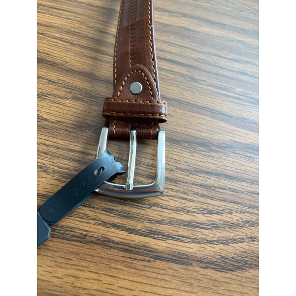 Brown leather belt with silver tone buckle size 42 NWOT - Picture 8 of 8